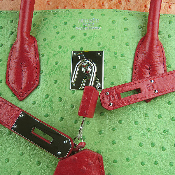 Replica Hermes Birkin 30CM Ostrich Veins Handbag Red/Orange/Green 6088 On Sale - Click Image to Close